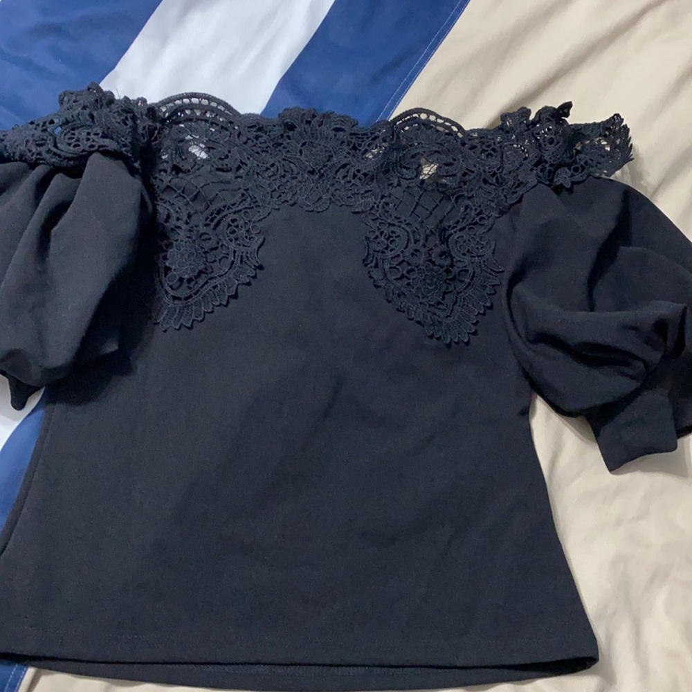NWOT Black Lace Detail Top